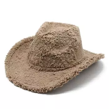 Плюшевая ковбойская шляпа в западном стиле, женская шерстяная шляпа на осень и зиму, европейская и американская, мужская и женская, теплая фетровая шляпа с большими полями Jzj-290 M56-58cm серый