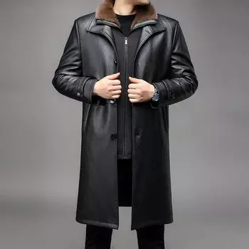 Плюшевая кожаная куртка для мужчин, для пап среднего возраста, новый стиль на осень и зиму, съемная подкладка, длинная кожаная куртка, которую можно носить отдельно 170