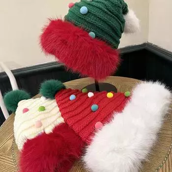 Плюшевая красная рождественская шапка детская милая забавная шерстяная плюшевая утолщенная теплая ворсовая шапка вязаная остроконечная шапка милая красный