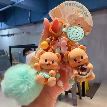 Плюшевая кукла-брелок Butterbear Dessert, кольцо-подвеска Butter Bear, милый брелок для автомобиля