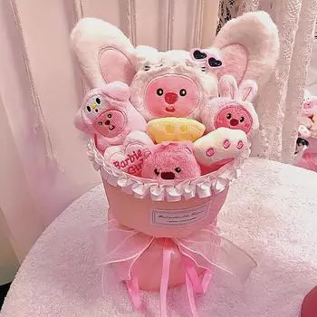 Плюшевая кукла-букет, плюшевый букет ручной работы с героями мультфильмов, искусственные цветы и плюшевые игрушки на день рождения, свадьбу, выпускной, день святого валентина, рождественский букет One Size