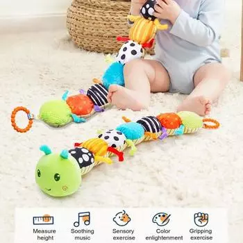 Плюшевая кукла Caterpillar со шкалой роста, встроенным колокольчиком, музыкальным плеером с саундбаром, милая плюшевая игрушка зелёный