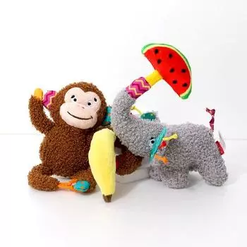 Плюшевая кукла Gigwi Puppy Friends, шуршащая игрушка, набор «банан, обезьяна + арбуз, слон», разные цвета, 1 комплект