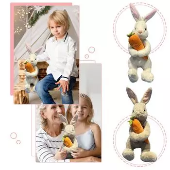 Плюшевая кукла кролика, плюшевый кролик пасхального кролика, кукла пасхального кролика, 8-дюймовый кролик, обнимающий морковь, плюшевые игрушки, мягкая игрушка кролика One Size белый