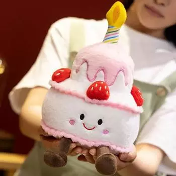 Плюшевая кукла на день рождения, подарок для детей, подушка в виде клубничного торта, мягкие игрушки, забавные плюшевые игрушки, многоцелевое украшение для вечеринки Without music красный