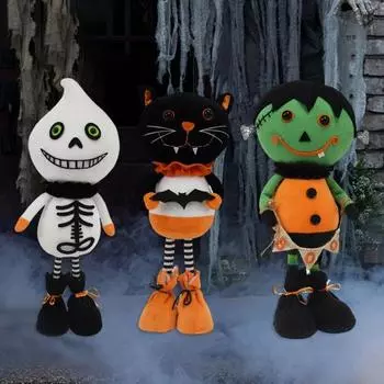 Плюшевая кукла на Хэллоуин, черная кошка, призрак, зеленая кукла, украшение, уникальный праздничный домашний стол белый
