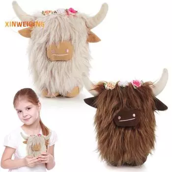 Плюшевая кукла, очаровательная кукла-гном из горной коровы, украшение с искусственными цветами, украшение для дома в фермерском доме белый