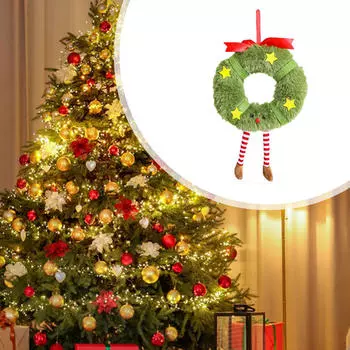 Плюшевая кукла, подвесное украшение для рождественской елки, круглый венок с шнурком 5,9x8,6 дюймов, домашняя вечеринка