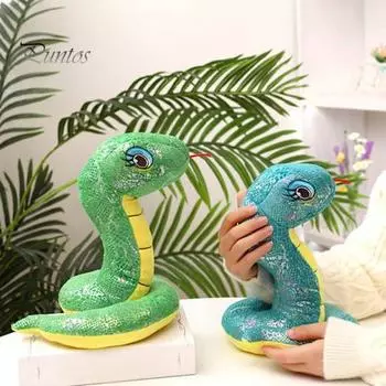 Плюшевая кукла с имитацией змеи, мягкая игрушка с блестками, подушка для домашнего декора, разноцветная забавная кукла-змея для девочек и мальчиков, подарки на день рождения S жёлтый