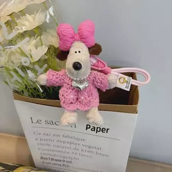 Плюшевая кукла-собака ручной работы, подвеска на рюкзак и брелок с украшением