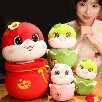 Плюшевая кукла Yousheng Snake 2025, год Змеи, китайский зодиак, плюшевая змея, новогодний талисман, игрушка для весеннего фестиваля S красный