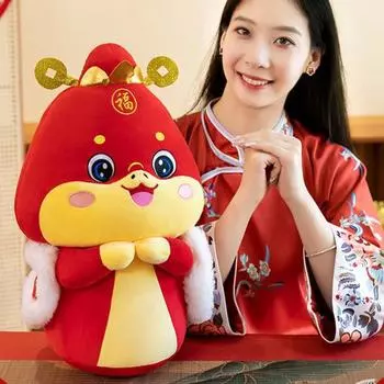 Плюшевая кукла Yousheng Year of The Snake, традиционный китайский дизайн, милая мягкая игрушка в виде змеи для мальчиков и девочек, домашний декор, символ привлечения богатства, подарок 25cm A