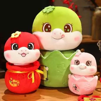 Плюшевая кукла Змея 2025 год Змеи китайский зодиак плюшевая игрушка-талисман в виде змеи на Новый год для праздника Весны S светло-зеленый