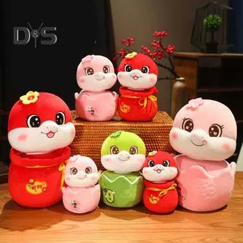 Плюшевая кукла Змея 2025 год Змеи китайский зодиак плюшевая игрушка-талисман в виде змеи на Новый год для праздника Весны S светло-зеленый