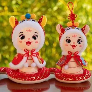 Плюшевая кукла змея 2025 год змеи плюшевые игрушки китайский зодиак чучело животное для китайского нового года украшение дома талисман игрушка 17cm красный