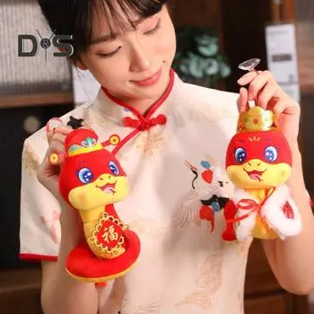 Плюшевая кукла Змея Год Змеи Китайский Зодиак Змея Мягкая игрушка Элегантная кукла-талисман Змея для украшений на китайский Новый год S белый/красный