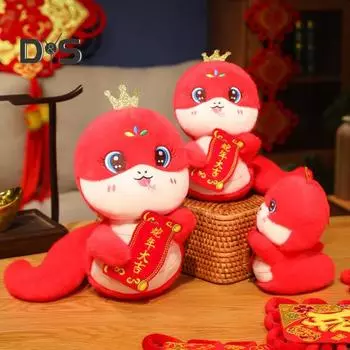 Плюшевая кукла Змея, талисман года Змеи с баннером, чучело животного на китайский Новый год для праздничного стола Весны, украшение для дома, подарок M