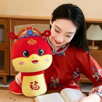 Плюшевая кукла-змея, украшение, милый талисман зодиака, благословение для домашнего офиса, мягкая игрушка для богатства и удачи S