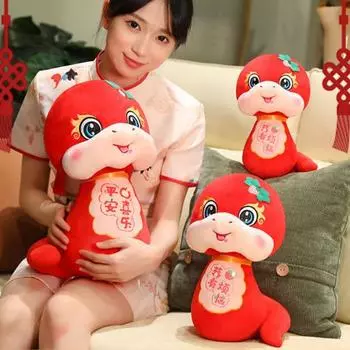 Плюшевая кукла змея в китайском стиле, талисман года змеи, симпатичная мягкая игрушка зодиакальная змея, реалистичная кукла змея для детей S Random Style