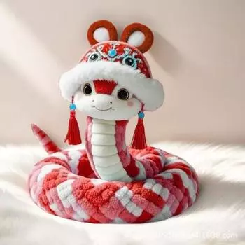 Плюшевая кукла змея в шляпе с кисточкой 2025 китайский зодиак год змеи талисман кукла удачи плюшевая змея подарок для всех возрастов S зелёный