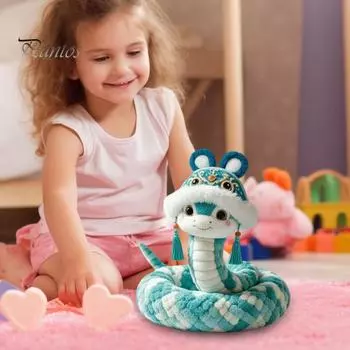 Плюшевая кукла змея в шляпе с кисточкой 2025 китайский зодиак год змеи талисман кукла удачи плюшевая змея подарок для всех возрастов S зелёный