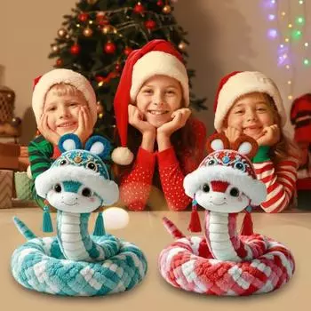 Плюшевая кукла змея в шляпе с кисточкой 2025 китайский зодиак год змеи талисман кукла удачи плюшевая змея подарок для всех возрастов S красный