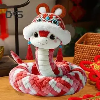 Плюшевая кукла змея в шляпе с кисточкой 2025 китайский зодиак год змеи талисман кукла удачи плюшевая змея подарок для всех возрастов S зелёный