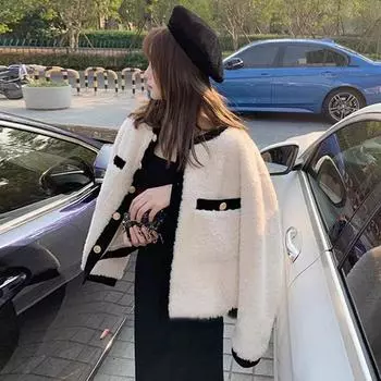 Плюшевая куртка из ягненка для женщин на осень и зиму, утолщенный дизайн, нишевый корейский темперамент, теплое хлопковое пальто для невысоких людей S