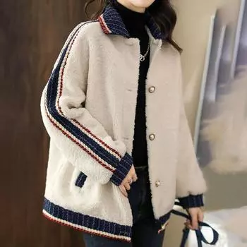 Плюшевая куртка женская осень-зима белая модная удобная мягкая куртка универсальные повседневные универсальные топы M белый