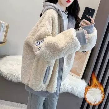 Плюшевая куртка, женская осенне-зимняя утолщенная свободная куртка с капюшоном и подкладкой, свободная удобная повседневная куртка большого размера