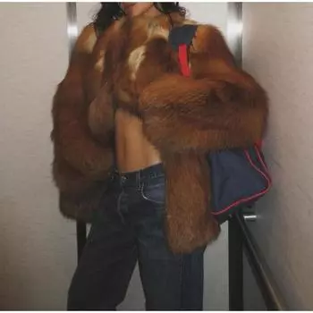 Плюшевая меховая куртка, модная, повседневная, теплая, привлекающая внимание, удобная, потайная пуговица, короткая куртка S коричневый