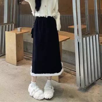 Плюшевая милая юбка для женщин, короткое платье на половину тела, повседневная юбка с высокой талией для девочек XL бежевый