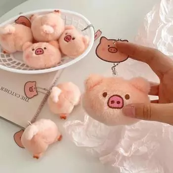 Плюшевая мини-голова свиньи, мультяшная игрушка-животное, кулон, брошь, милый игрушечный брелок