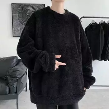 Плюшевая однотонная зимняя толстовка стильные износостойкие мужские топы L серый