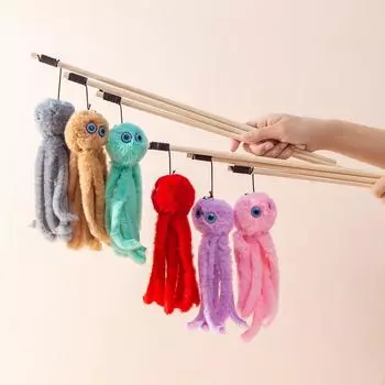 Плюшевая палочка для кошек в виде осьминога, забавные игрушки для домашних животных, игрушки для кошек, интерактивная игровая игрушка для кошек, дразнилка для котенка, палочка, аксессуары для домашних животных серый