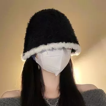 Плюшевая панама для женского лица, маленькая вязаная шапка-тазик, маленькая ароматная ветровая зимняя теплая панама