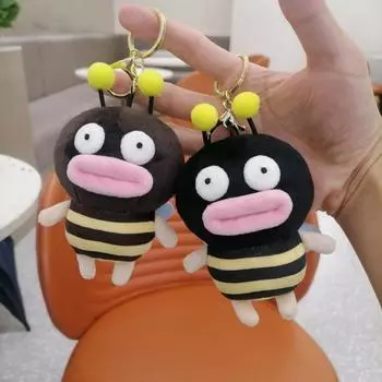 Плюшевая пчела, уродливая пчела, плюшевая колбаса, рот, забавный брелок, орнамент, мягкий A чёрный