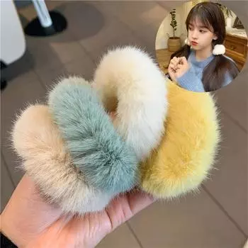 Плюшевая петля для волос, милый и универсальный браслет из кроличьей шерсти, плюшевая петля для волос, петля для волос, веревка для головы, петля для волос с шариковой головой для девочек чёрный