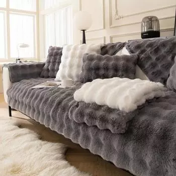 Плюшевая подушка для дивана с кошкой и кроликом, зимняя утолщенная, минималистичная, теплая, нескользящая крышка для дивана, плюшевый чехол, полотенце 70*70cm