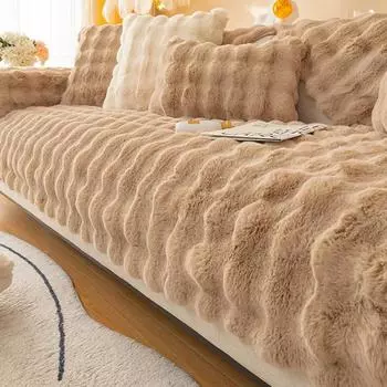 Плюшевая подушка для дивана с кошкой и кроликом, зима-зима, утолщенный чехол для дивана, плюшевая подушка, чехол для дивана, полотенце, четыре сезона 70*70cm