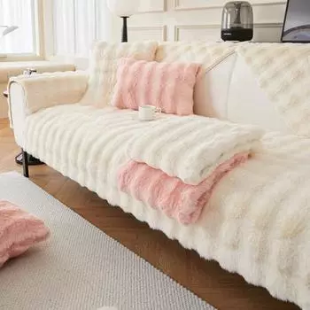 Плюшевая подушка для дивана с кошкой и кроликом, зимняя утепленная термочехол для дивана, плюшевый чехол, полотенце 70*70