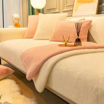 Плюшевая подушка для дивана с кроликом, утолщенная, теплая, универсальный чехол для дивана на четыре сезона, новый плюшевый чехол в скандинавском стиле, ткань, полотенце 70x70cm