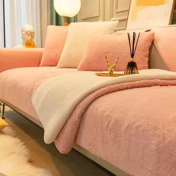 Плюшевая подушка для дивана с кроликом, утолщенная, теплая, универсальный чехол для дивана на четыре сезона, новый плюшевый чехол в скандинавском стиле, ткань, полотенце 70x70