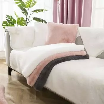 Плюшевая подушка для дивана с кроликом, утолщенный плюшевый высококачественный чехол для дивана, полностью завернутый чехол, зимний светильник, роскошная плюшевая нескользящая подушка 70*70