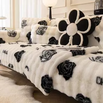 Плюшевая подушка для дивана с кроликом, зимние утолщенные нескользящие подушки для сиденья, кремовый кожаный чехол для дивана, тканевый чехол 70*70cm