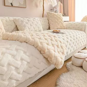 Плюшевая подушка для дивана с кроликом, зимний утолщенный флисовый чехол для дивана, теплый кашемировый чехол на спинку с кроликом, полотенце 70*70cm