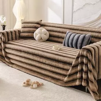 Плюшевая подушка для дивана с кроликом, зимняя утолщенная плюшевая подушка, кожаный чехол для дивана, одеяло, полотенце для дивана, ткань с полным покрытием 180*130