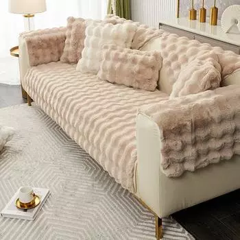 Плюшевая подушка для дивана с кроликом, зимняя мягкая плюшевая подушка, нескользящий кожаный чехол для дивана, тканевое полотенце 70*70cm белый