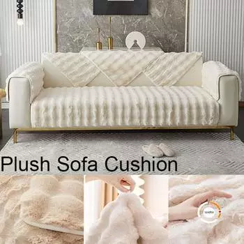 Плюшевая подушка для дивана с кроликом, зимняя мягкая плюшевая подушка, нескользящий кожаный чехол для дивана, тканевое полотенце 70*70cm белый