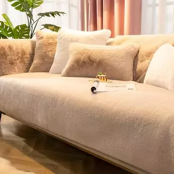 Плюшевая подушка для дивана с кроликом, зимняя высококачественная Нескользящая утолщенная кожаная крышка для дивана, современный легкий роскошный тканевый чехол 70*70cm